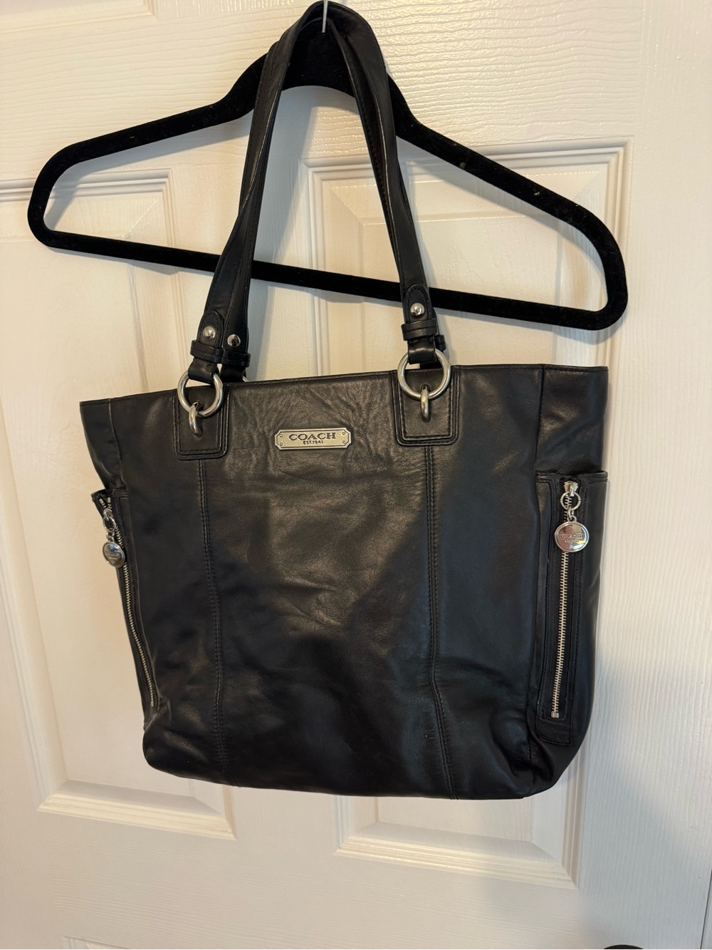 Coach Black Leather East West Gallery tote bag